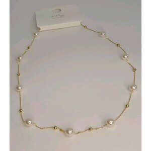 NEW Faux White Pearl Necklace With Gold Tone Balls Stainless Steel Material